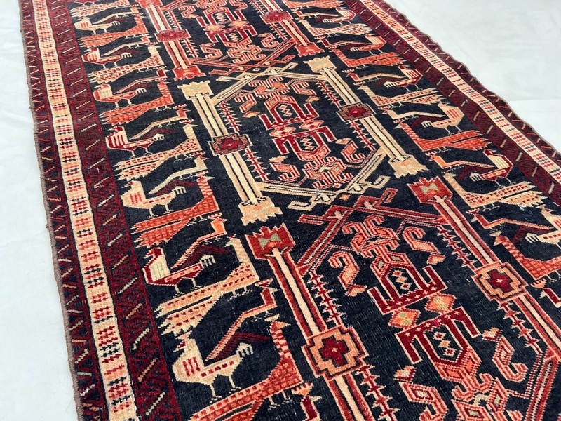 COLLECTORS' ITEM Vintage Stunning Peacock Shikargah Pictorial Tribal Belouch Rug gallery