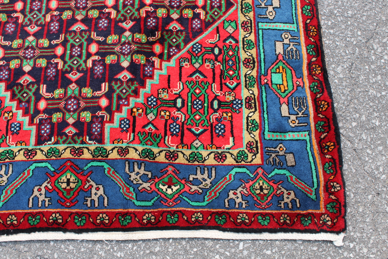 Bright Geometric Nomadic Afghan 4' 5" x 8' 2" Blue Hand Knotted Area rug gallery