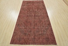 Vintage Turkish Overdyed 4’10” x 9′ Red Wool Hand-Knotted Oriental Rug