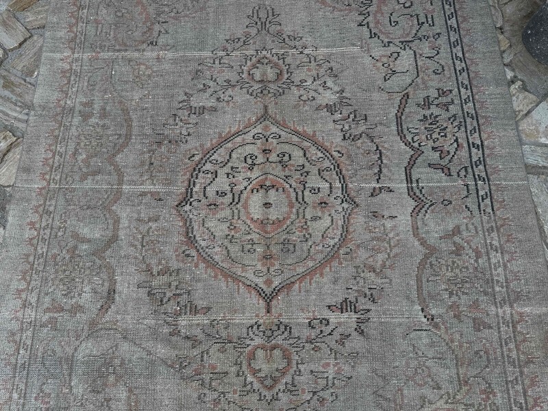 Vintage Large Geometric Rug 6x10 Gray Hand-Knotted Turkish Carpet Muted Anatolia gallery