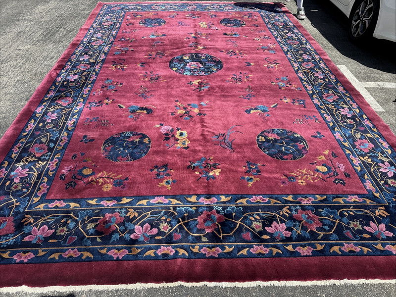 Auth: 20's Art Deco Chinese Rug OUTSTANDING Thick & SILKY Purple 10x15 gallery