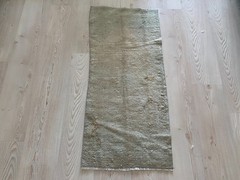 Neutral Flat Weave Small Rug 1.6×3.4 ft Natural Linen Tone Bohemian Doormat