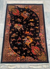 Silk Rug 3×4 ft Bamboo Silk Rug Shikargah Pictorial Handmade Fringes and Borders