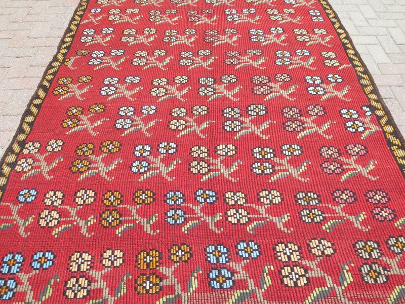 Boho Rug, Area Rugs, Turkish Kilim, Embroidery Rug, Handmade Wool Carpet71"x115" gallery