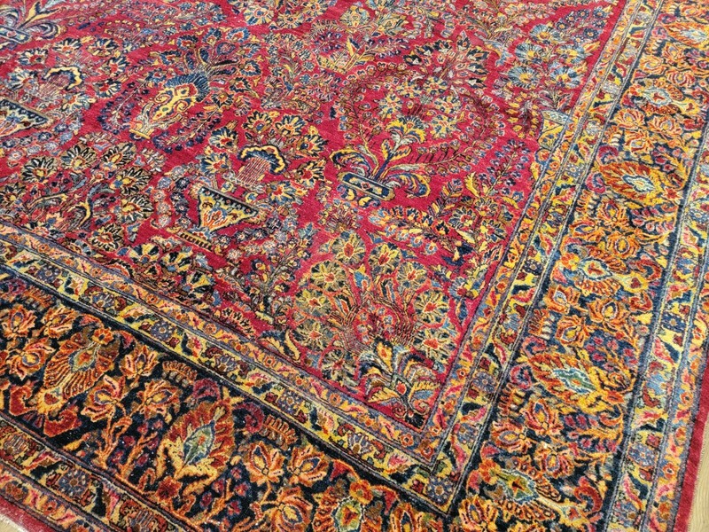 ANTIQUE handwoven authentic Sarouk rug size 9'10" X13ft red Circa 1920s gallery