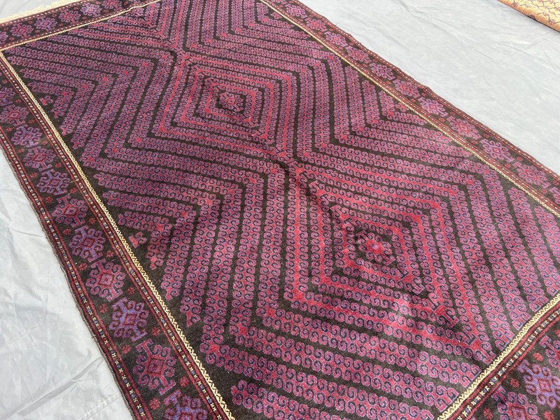 Vintage Afghan Baluchi Rare Rug Tribal Wool Geometric Faded Nomadic Floor Rug gallery