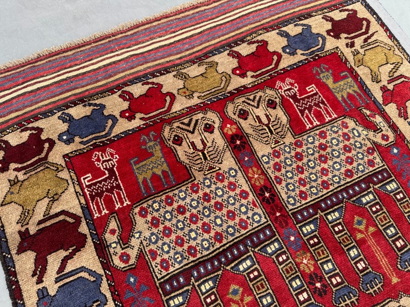 Vintage Afghan Hand Knotted Pictorial Rug 4'1x6'4 Wool Animal Tribal Wall Rug gallery