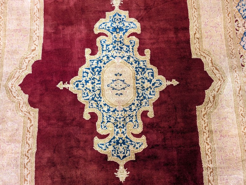 Per'sian Kirman Rug 8x11, Red Semi Open Field, Handmade Wool Carpet gallery