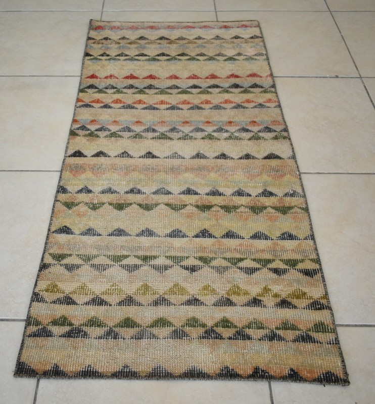 Small Turkish Runner 4.2x2 ft Vintage Runner Hallway Runner Handwoven Rug R16 gallery