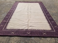 Vintage Traditional Handmade Purple-Bordered Wool Kilim Area Rug 7.7×5.2 ft