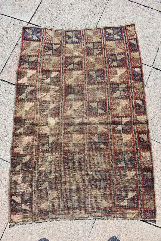 Fabulous Antique Camel Wool Tribal Collector's Piece Distressed Low Pile Rug gallery