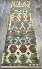 Handmade Kilim Runner wool natural colours Afghan Traditional 296x84cm