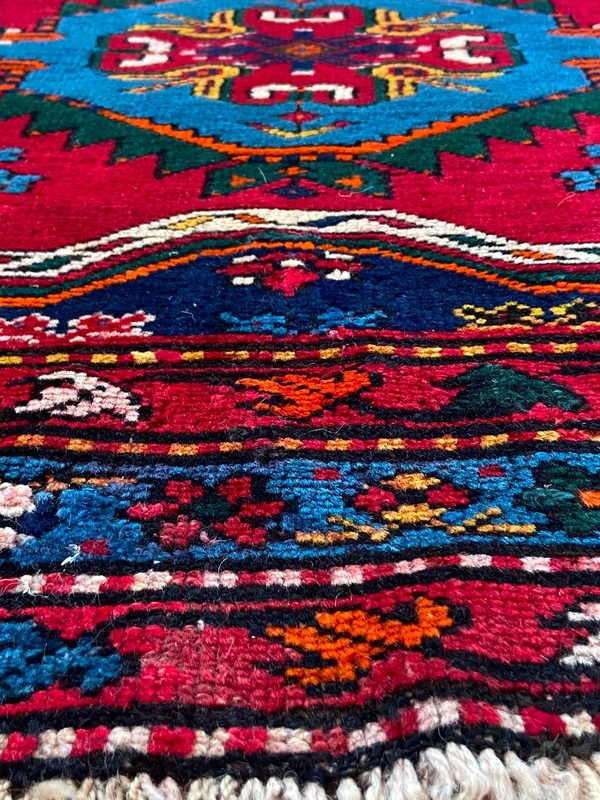 Antique Caucasian Rug 4x7 19th C Red Blue Wool Hand Knotted Derbent Shirvan Mat gallery