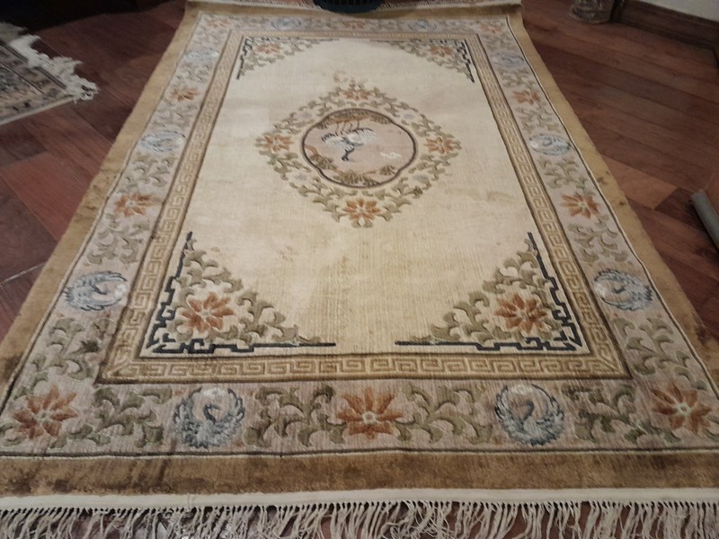 Antique 100% all Natural Silk on Silk pictorial Chinese Oriental rug 4' x 7' gallery