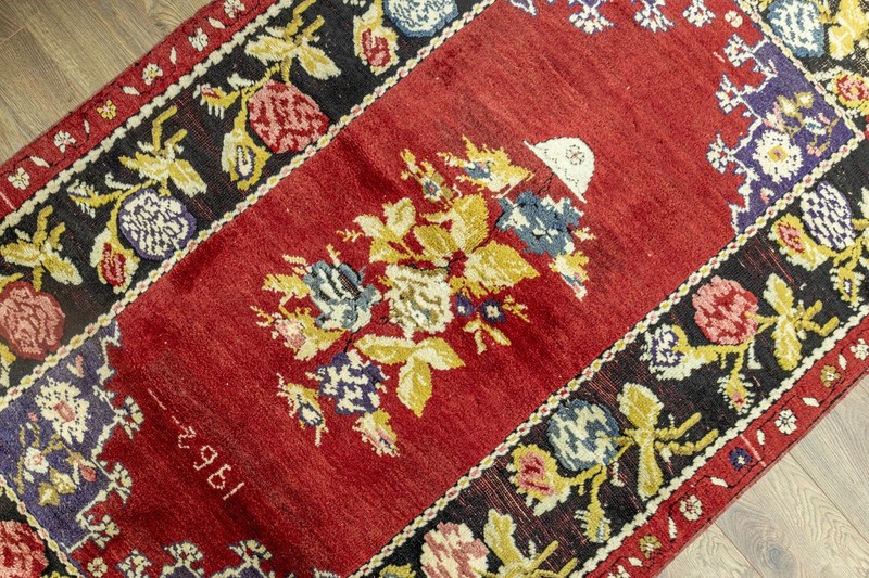 Boho Turkish floral rug - Dated 1962 antique oushak colorful carpet - 4.5x7.2 ft gallery