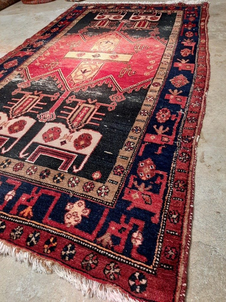 Vintage Handmade 5'x8' Carpet "Hamadan" Wool Area Rug 4'.5"×7'.10" circa 1970