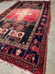 Vintage Handmade 5’x8′ Carpet “Hamadan” Wool Area Rug 4′.5″×7′.10″ circa 1970
