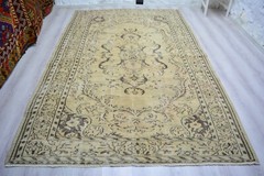 Antique Beige Medallion Handmade Rug, 5.9×9.2ft, Turkish Oriental Beige Rug,