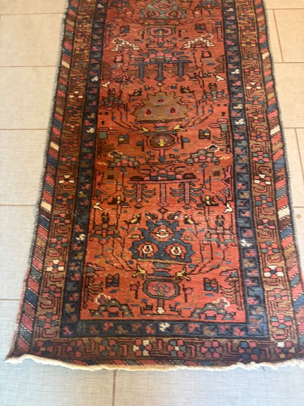 ANTIQUE. HAND MADE . . . RUNNER. BEAITIFUL COLOR. th19. 11x3 gallery