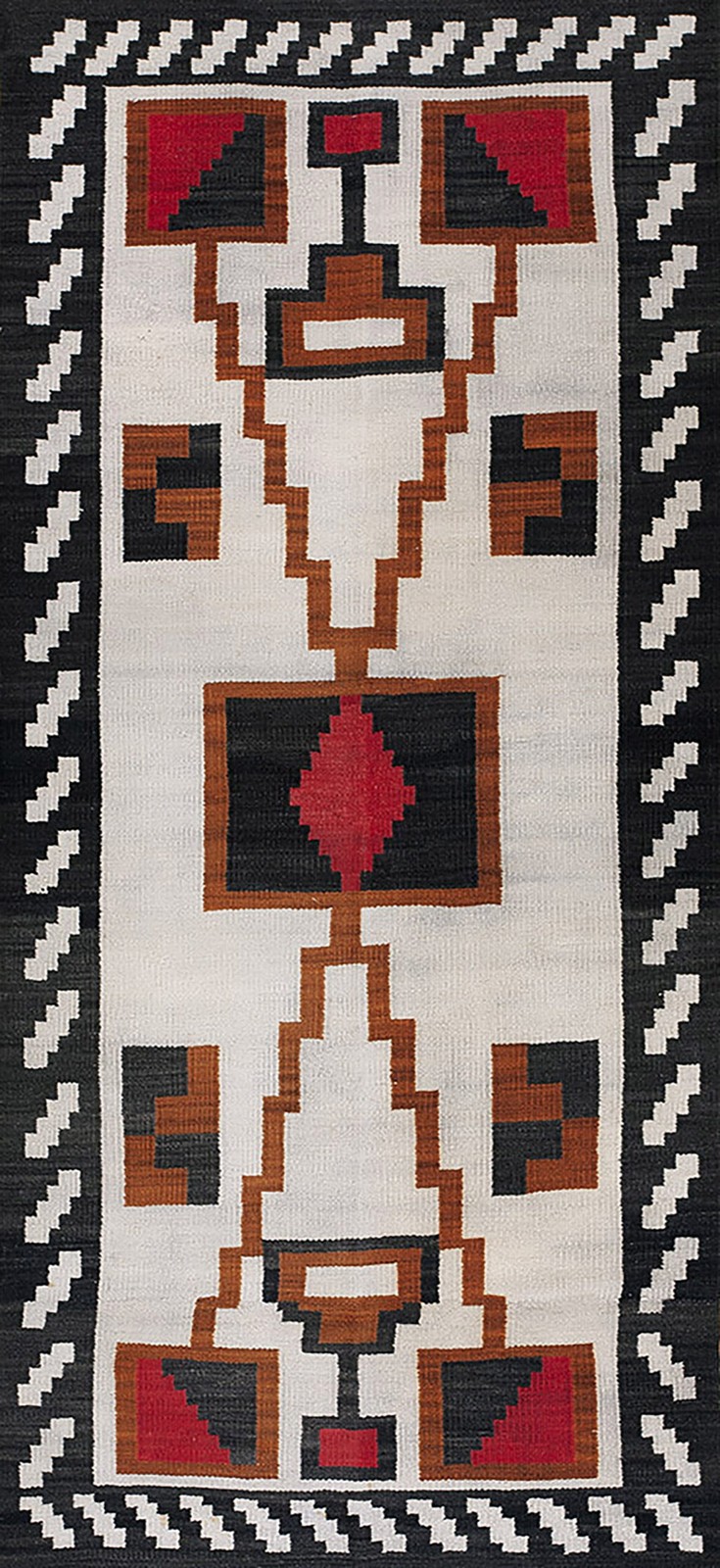 3'x7' Antique Native American Navajo Geometric Design Ivory Color Rug gallery