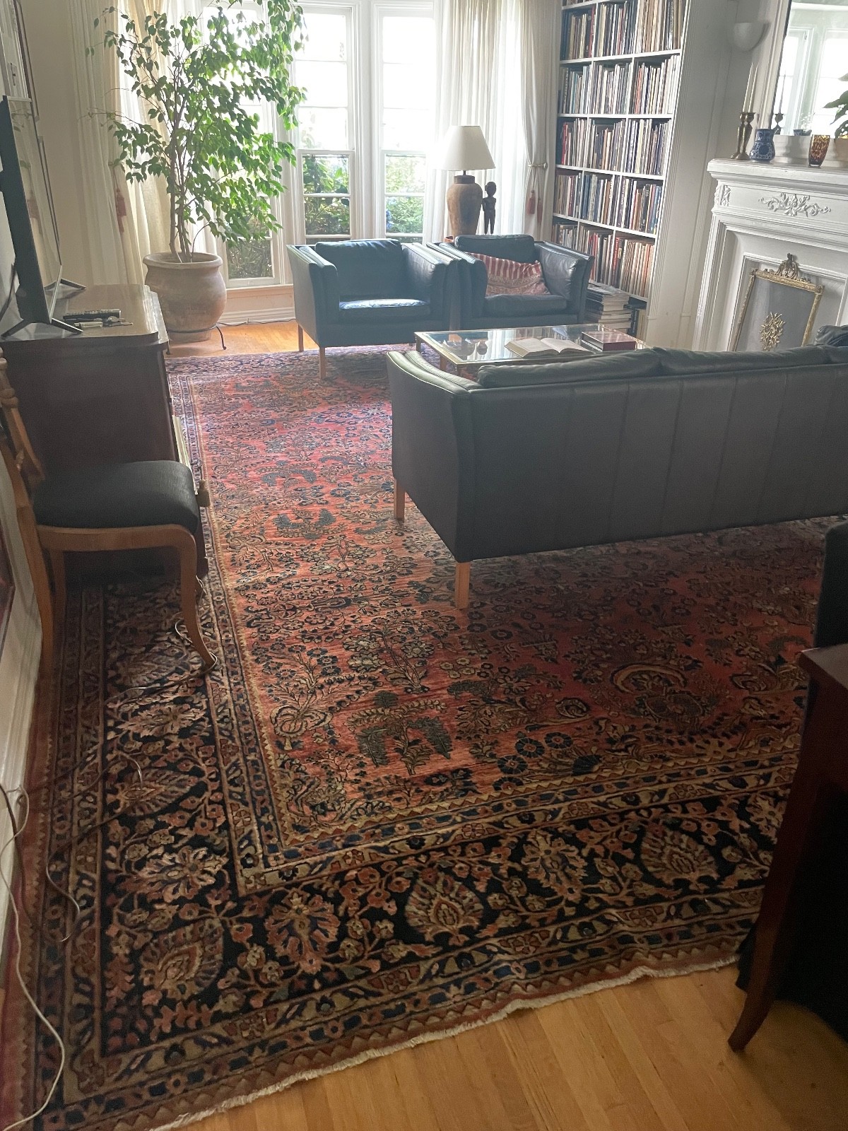 antique Sarouk sarough mohajeran salmon colored rug abrash 10’7x16 ft very large gallery