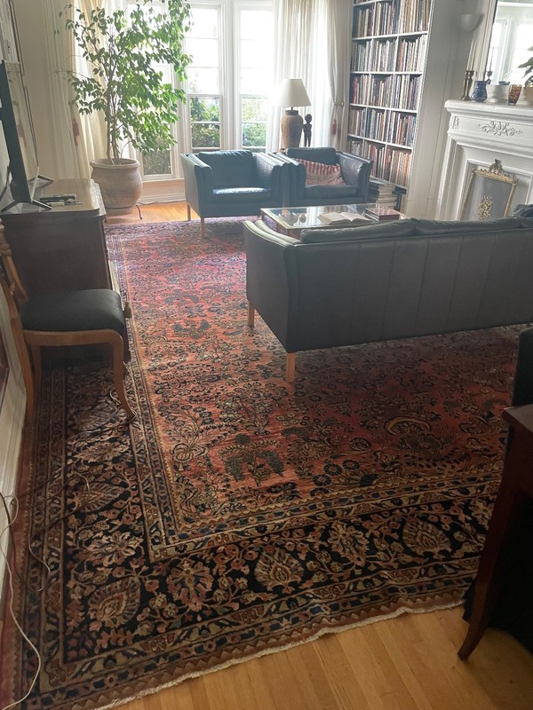 antique Sarouk sarough mohajeran salmon colored rug abrash 10’7x16 ft very large gallery
