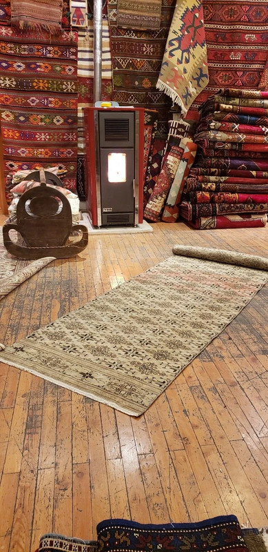 1930-1939's Antique Wool Pile Muted Natural Dye Bunyan Runner Rug 2'6" x 9'6" gallery