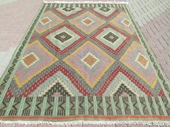 Large Rug, Turkish Kilim Rug, Pastel Green Color Kelim, Teppiche 78″X116″ Carpet