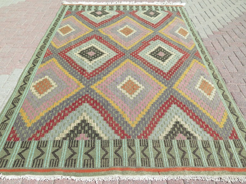 Large Rug, Turkish Kilim Rug, Pastel Green Color Kelim, Teppiche 78"X116" Carpet gallery