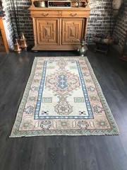 4×7 Medium Faded Vintage Turkish Oushak Rug