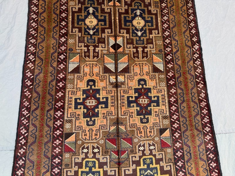 3'10x6'1 Vintage Afghan Hand Knotted Tribal Wool Rug | Geometric Nomadic Art Rug gallery