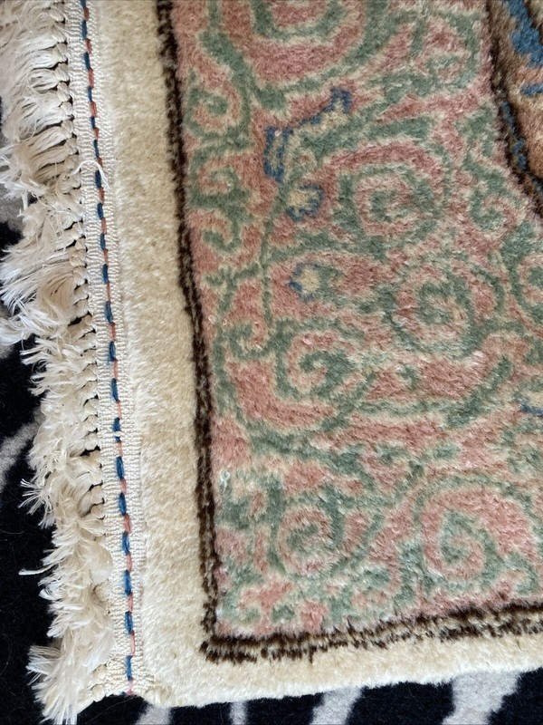 Antique Wool Runner Hand Knotted Ivory 3x12 Kermann Blue Green Pink Davidian gallery