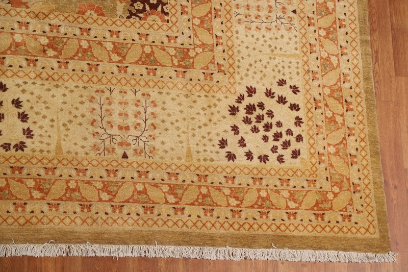 Vegetable Dye Gold Floral Tebriz Oriental Large Rug 12x18 Hand-knotted Wool gallery