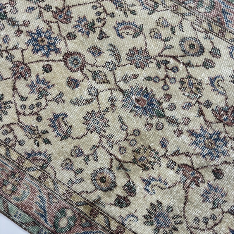Beige And Dusty Rose Vintage Oushak Rug, 4x7 Soft Wool Floral Farmhouse Decor gallery