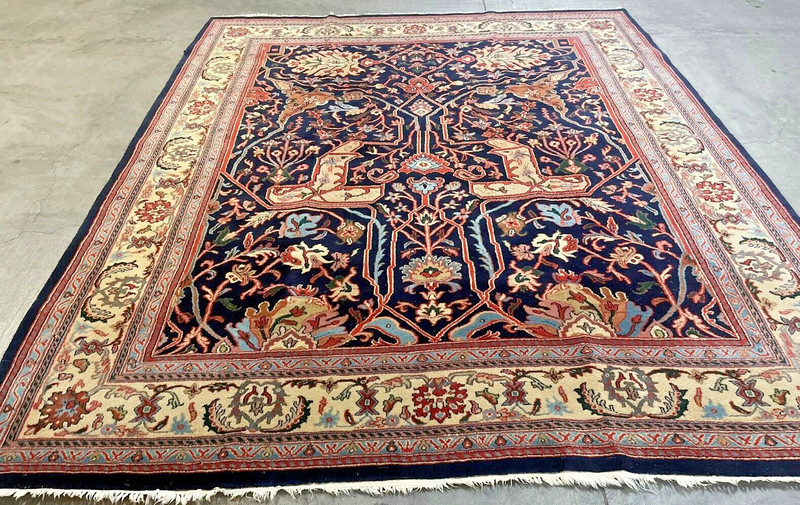 VINTAGE ORIENTAL RUG UNUSUAL DESIGN HANDKNOTTED WOOL 9' 7" X 8' gallery