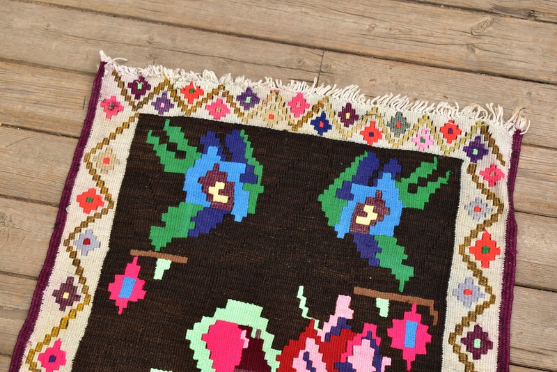 Turkish Kilim Rug 21''x38'' Handwoven Karabag Kilim 55x98cm Vintage Rose Design gallery