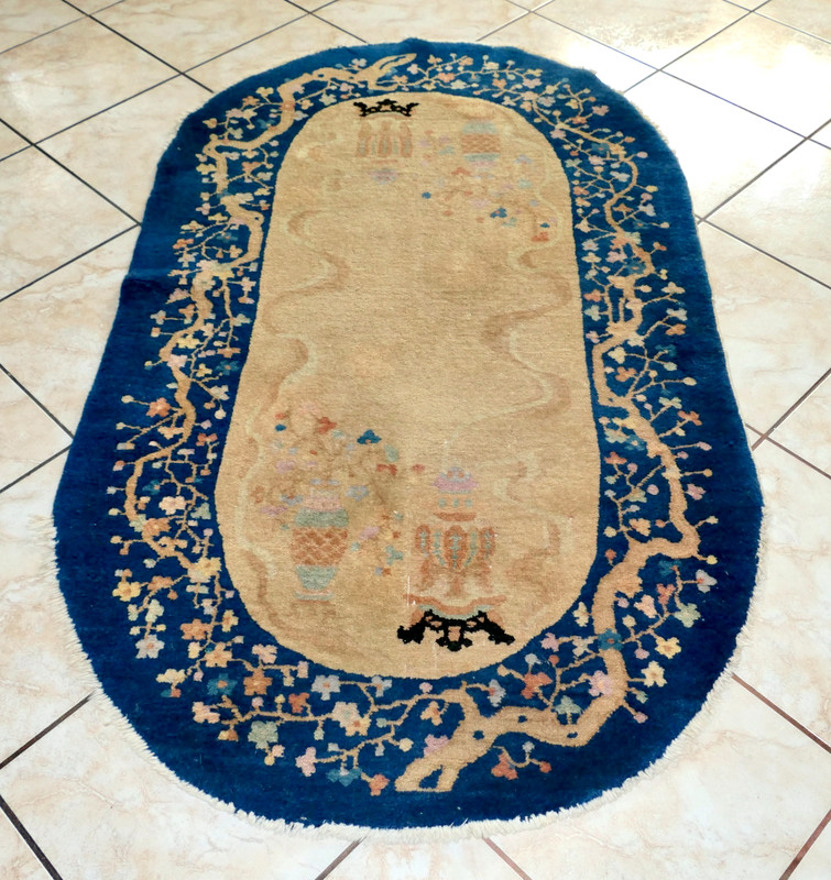 Art Deco Chinese Nichols Peking Fette H/ Knotted Oval Vases Crowns Rug 5.4x3' #2 gallery