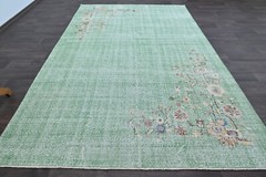 Oushak Turkish Vintage Rug 6×10 Kilim Rug Anatolian Handmade Boho Decor GREEN