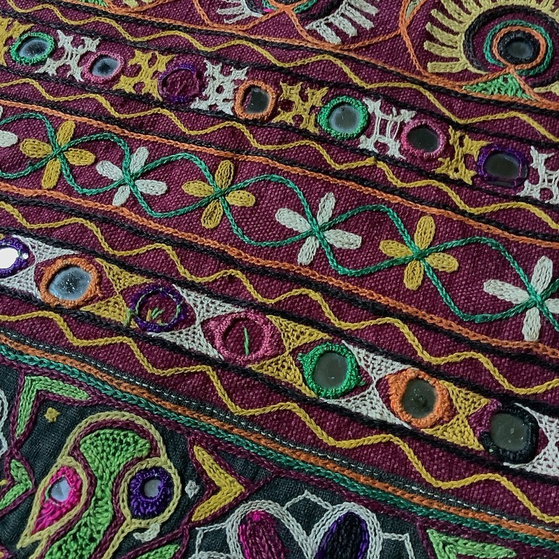 Rajasthan Embroidery Carpet Mirror Dance Oriental Antique Handmade Cotton Fabric gallery