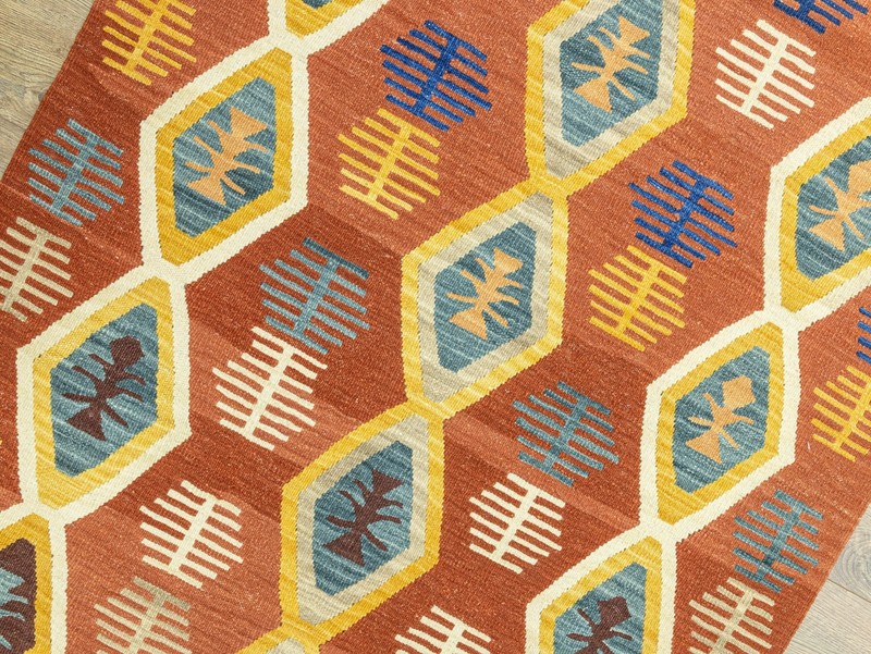 Handwoven Turkish Kilim Rug 3.9x5.5 ft Terracotta Tribal Wool – Designer Home gallery