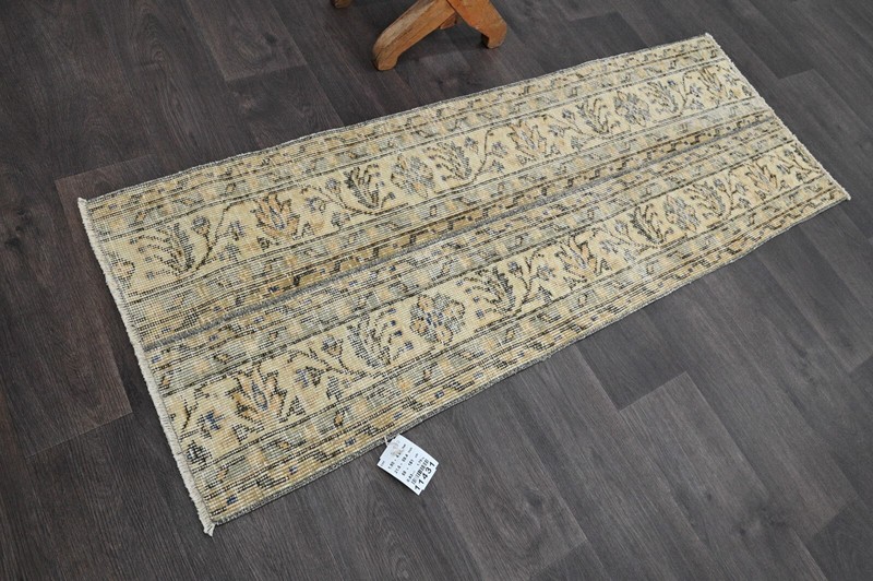 Vintage Turkish Runner Rug 2x5ft Wool Anatolian Handmade Hallway Oushak BEIGE gallery