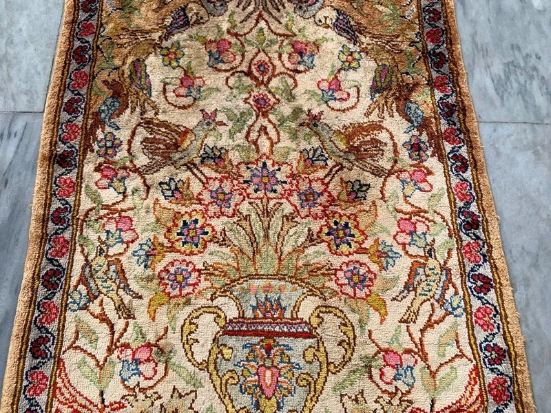Vintage Rug Hand Knotted Silk & Wool Cashmeri Area Rug 1x2 ft Free Ship gallery
