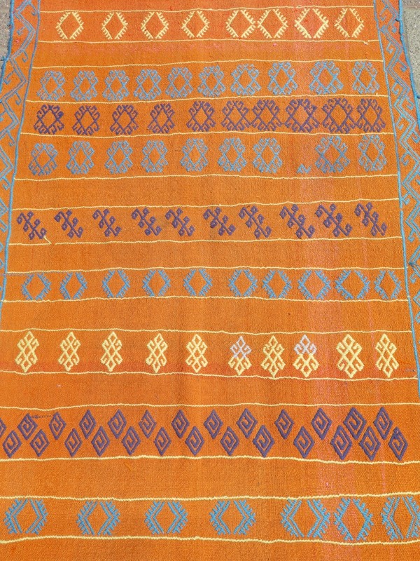 Tangerine Vintage Runner Rug, Handmade Long Wool Tribal Aisle Carpet 33"x117" gallery