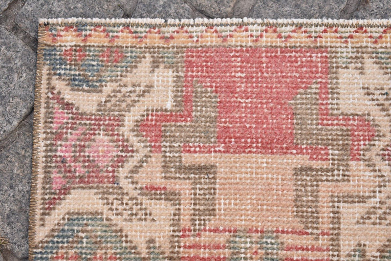 Turkish Rug 18'' x 33'' Vintage Hand-knotted Oushak Rug Muted Dye Small Wool Rug gallery