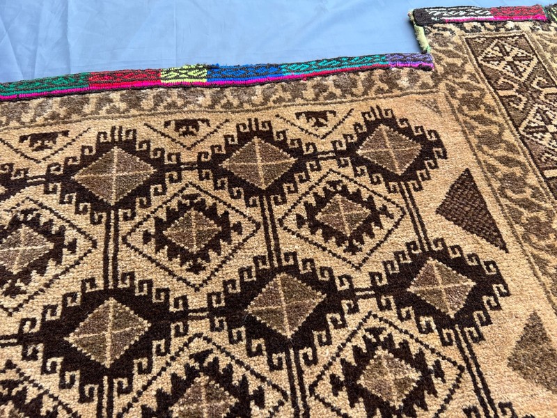 3.3x3.5 ft Antique Terracotta Rug Tribal Saddle Bag Style Hand Knotted Wool Rug gallery