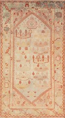 Pre-1900 Oushak Handmade Rug 4×7 Antique Geometric Vegetable Dye Ivory Carpet