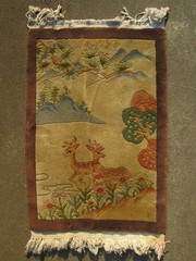 ANTIQUE ART DECO CHINESE HAND-KNOTTED WOOL RUG GRACEFUL DEER PICTORIAL DESIGN