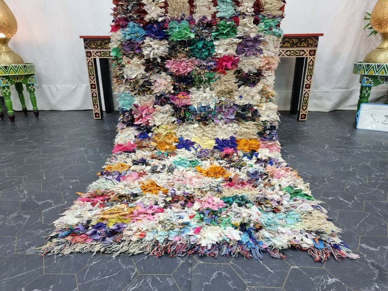 Moroccan Handmade Vintage Boucherouite Rug 2'8''x6'2'' Checkered Multicolor Rug gallery