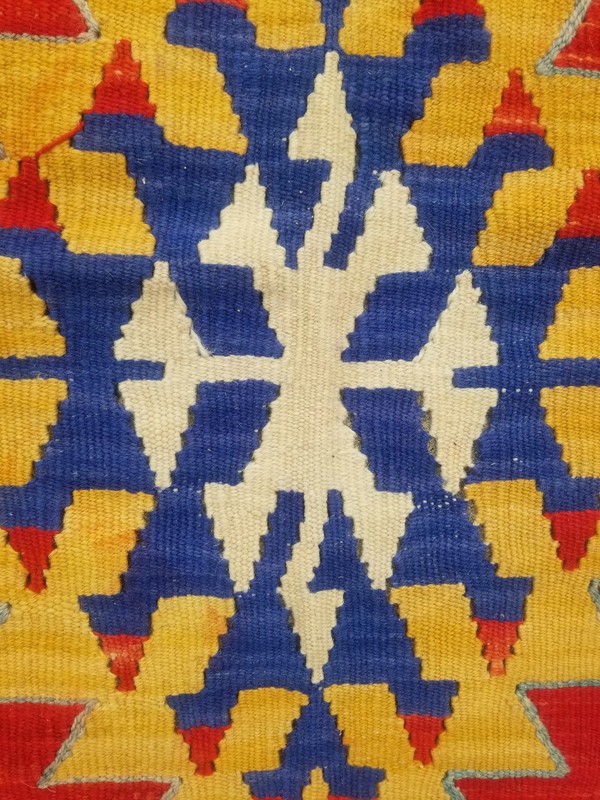 Vintage Traditional Handmade Turkish Tribal Wool Blue Kilim Rug 7.2x4.6ft gallery