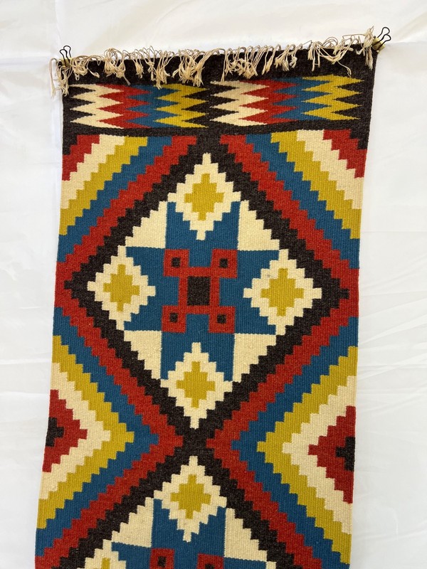 Vintage Swedish Rölakan Rug Wool Runner Star Diamond Tapestry Wall Hanging MCM gallery